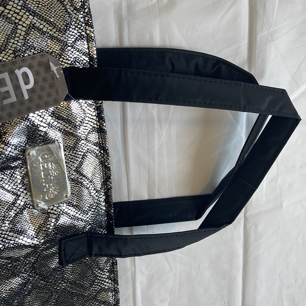 Delia’s black and silver faux snakeskin metallic vinyl zip lunch tote/ handbag - Picture 5 of 8